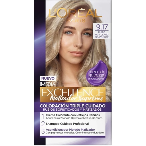 [7509552844511] Excellence Matizador Supreme 9.17 Rubio Muy Claro Cenizo Mate Tintura Permanente L'oreal