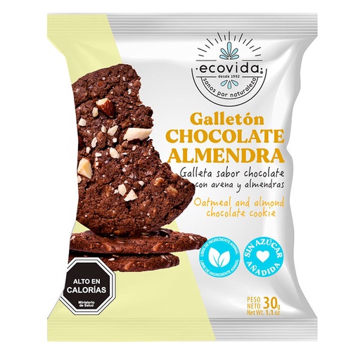 [7803520002676] Ecovida Galletón Chocolate Almendra Avena Sin Azúcar 30 g