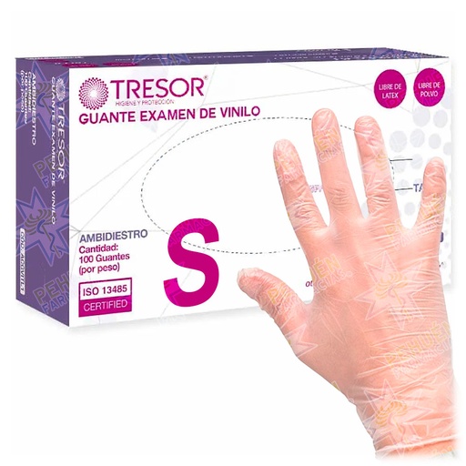 [43D9CCICKBF4BQ] Tresor Guantes Examinación Vinilo Talla S Sin Polvo Transparentes 100 Unidades Reutter