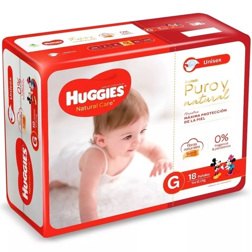 [7809604029898] Huggies Natural Care Talla G 9-12.5 Kg 18 Pañales Kimberly Clark