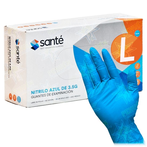 [7798327373688] Santé Guantes Examinación Nitrilo Talla L Sin Polvo Azules 100 Unidades Grado Médico