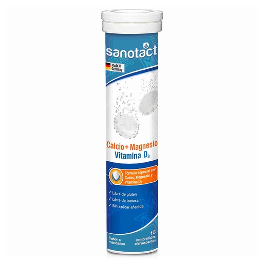 [4005292001427] Calcio + Magnesio + Vitamina D3 15 Comprimidos Efervescentes Sanotact