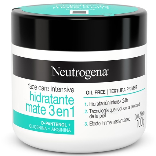 [7891010253844] Neutrogena Face Care Intensive Hidratante Mate Efecto Primer 3en1 100g