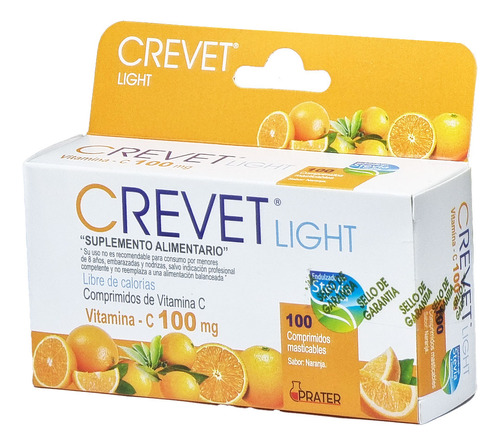 [7804918452851] Crevet Light Naranja 100 mg 100 Comprimidos Masticables Prater