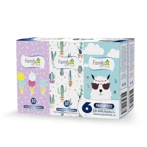 [7805633012801] Family Set Triple Hoja 6 Paquetes de 10 Pañuelos Desechables