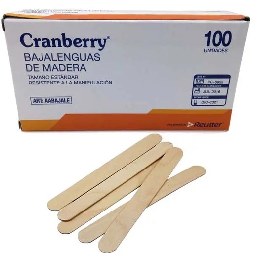 [7806130000087] Bajalenguas Madera No Estériles 100 Unidades Cranberry