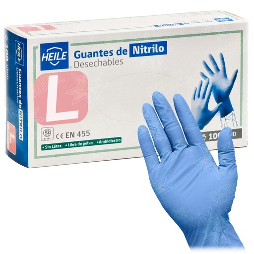 [7 2245 5298 1273] Heile Guantes de Nitrilo Talla L Sin Polvo Azules 100 Unidades