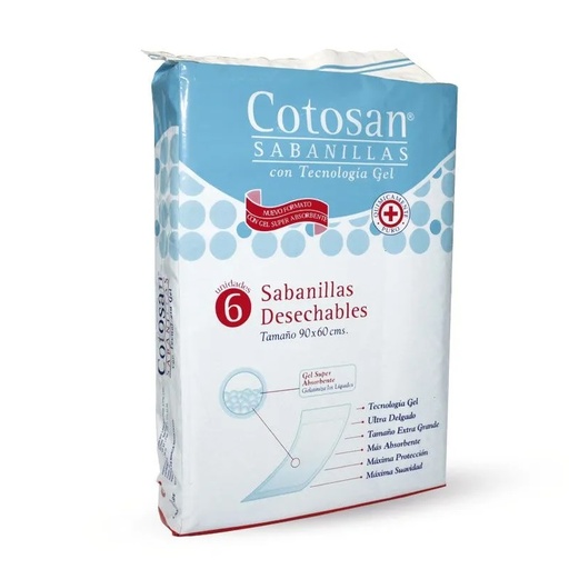 [7806545000016] Cotosan Sabanillas Desechables con Gel Adulto 90 x 60 cm 6 Unidades