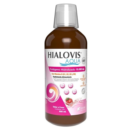 [7803501004453] Hialovis Aqua Colágeno Hidrolizado 10.000 mg + Complejo B (4 Vit.) Sabor Frutilla Solución Oral 600 mL Arama - Opko