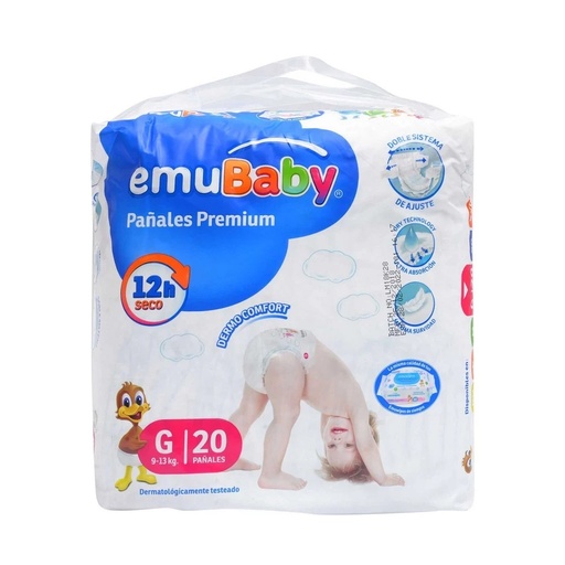 [7804603542270] Emu Baby Talla G 9-13 Kg 20 Pañales Desechables Emuchile
