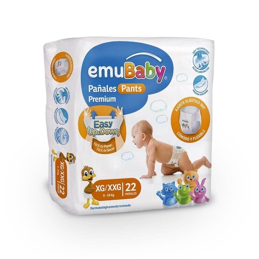 [7804603542065] EmuBaby Pants Talla XG/ XXG 9-18 Kg 22 Pañales Desechables Emuchile