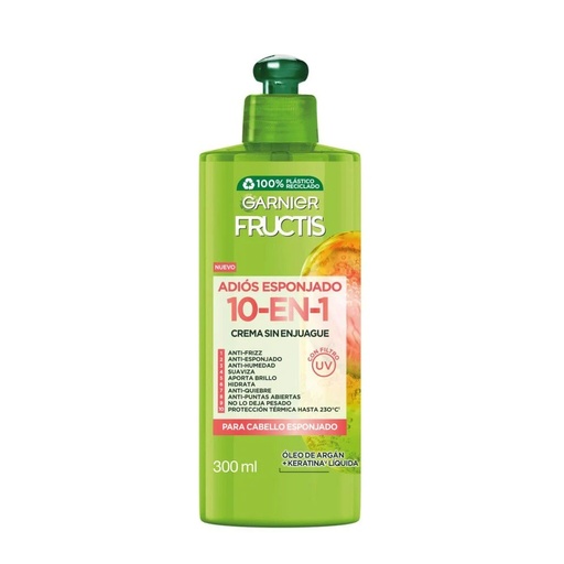 [7509552876604] Fructis Crema Para Peinar 10 en 1 Adiós Esponjado 300 mL Garnier