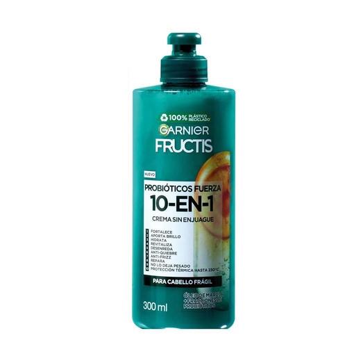[7509552930573] Fructis Crema Para Peinar 10 en 1 Probióticos Fuerza 300 mL Garnier