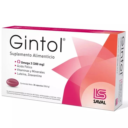 [7800060146488] Gintol (Omega 3 DHA -Ác. Fólico -Vitaminas y Minerales) 30 Cápsulas Saval