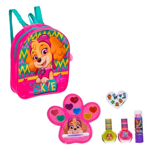 [7804915525411] Paw Patrol Skye Mochila con Bálsamo Labial + Paleta de Sombras + 2 Esmaltes + Stickers Gelatti