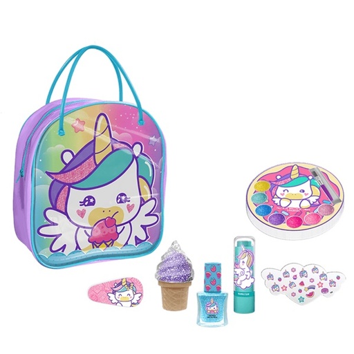 [7804915525268] Unicorn Cartera + Paleta de Brillos Labiales + Bálsamo Labial +Esmaltes+ Stickers Gelatti