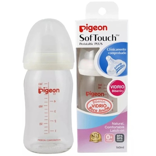 [4902508008846] Pigeon SofTouch Peristaltic Plus 3m+ Mamadera de Vidrio Boca Ancha 240 mL