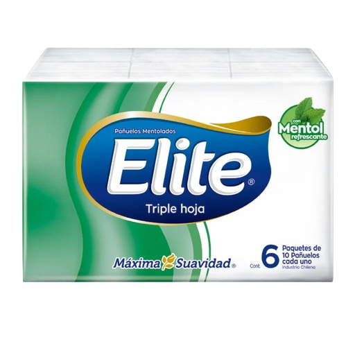 [7806500174202] Elite Mentolado 6 Paquetitos de 10 Pañuelos Desechables Cmpc