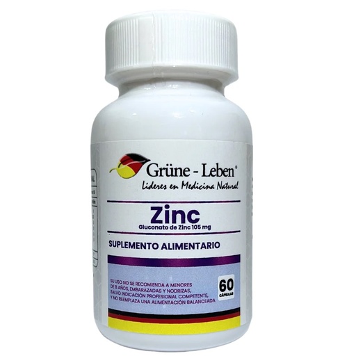 [900800100583] Zinc Gluconato 105 mg 60 Cápsulas Grune Leben