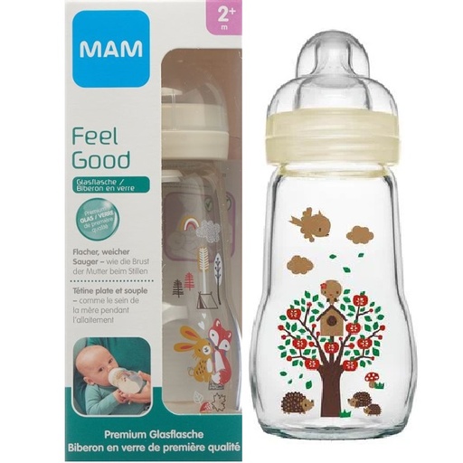 [9001616703607] Mam Feel Good Mamadera Vidrio 2m+ Boca Ancha Distintos Colores 260 mL