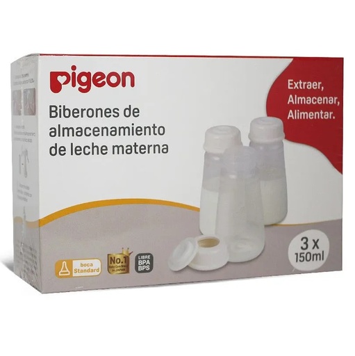 [4902508166980] Botellas de Mamaderas de Almacenamiento de Leche Materna 150 mL 3 Unidades Pigeon
