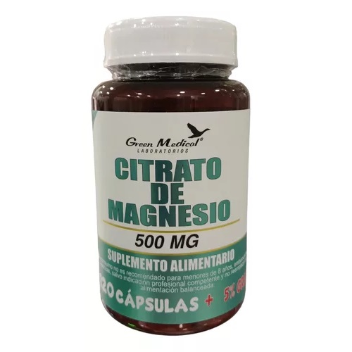 [764451740549] Citrato de Magnesio 500 mg 120 Cápsulas Green Medical