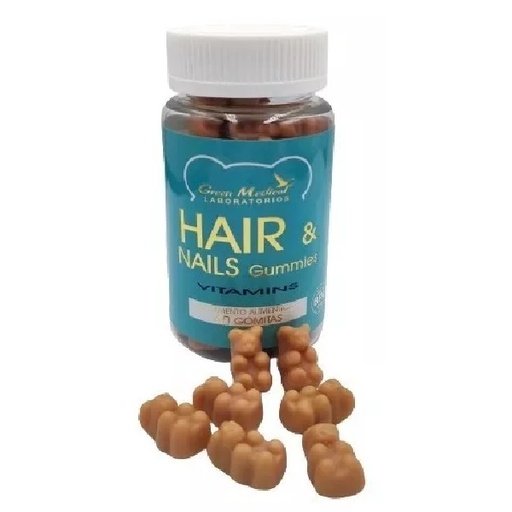 [764451229549] Hair & Nails Gummies Vitamins 30 Gomitas Green Medical