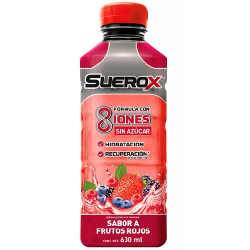 [7804651938094] Suerox 8 Iones Frutos Rojos Bebida Hidratación Sin Azúcar 630 mL Genomma Lab