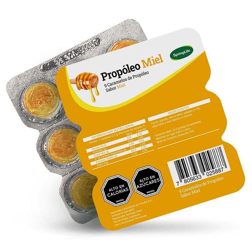 [7805633025887] Caramelos de Propóleo Miel Blíster 9 Unidades Springlife