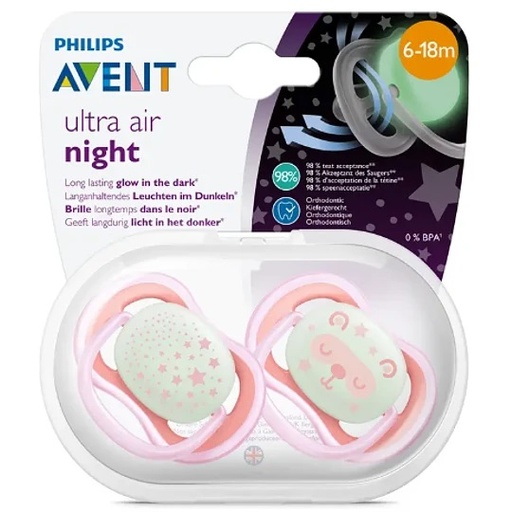 [8720689012980] Avent Ultra Air Nighttime 2 Chupetes 6-18m Philips