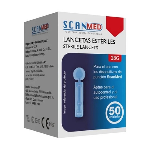 [6957138606380] Lancetas Estériles Desechables 23G 50 Unidades Scanmed