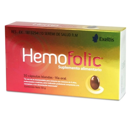 [7804656600279] Hemofolic (Hierro - Ác. Fólico ) 30 Cápsulas Blandas Exeltis