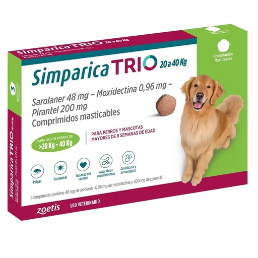 [5414736044866] Simparica TRIO Perros 20 a 40 kg 3 Comprimidos Masticables Zoetis