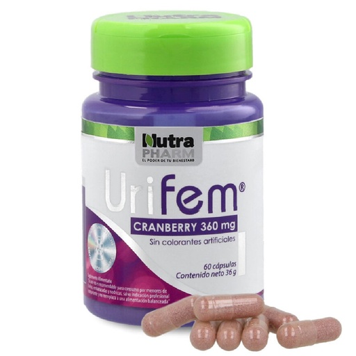 [7809576411318] Urifem Cranberry 360 mg 60 Cápsulas NutraPharm