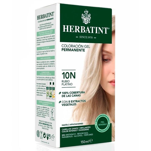 [8016744805902] Herbatint 10N Rubio Platino Tintura Permanente Gel 150 mL