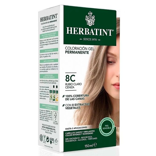 [8016744806077] Herbatint 8C Rubio Claro Ceniza Tintura Permanente Gel 150 mL