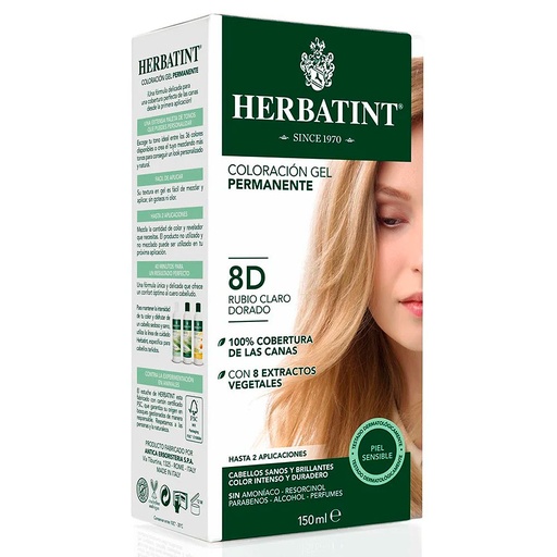 [8016744805957] Herbatint 8D Rubio Claro Dorado Tintura Permanente Gel 150 mL