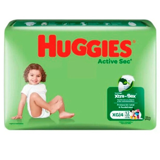 [7809604030719] Huggies Active Sec Talla XG 12-15 Kg 12 Pañales Kimberly Clark