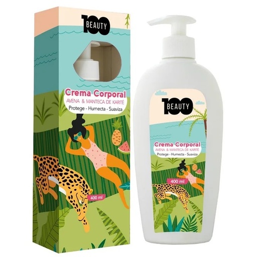[7805633015383] Beauty 100 Crema Corporal Avena y Manteca de Karité 400 mL