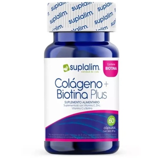 [7804616660701] Colágeno, Biotina, Zn, Vit. C y E mg 60 Cápsulas Suplalim