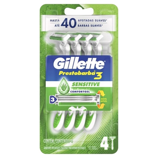 [7506339337532] Gillette Prestobarba3 Sensitive 4 Máquinas de Afeitar P&G