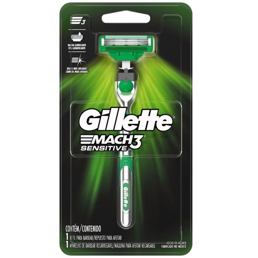 [7702018037803] Gillette Mach3 Sensitive Máquina de Afeitar Recargable Piel Sensible + Repuesto P&G