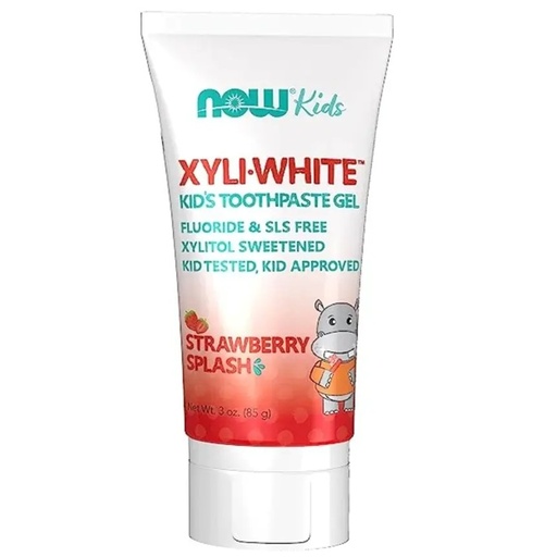 [733739080974] Xyli White Strawberry Splash Gel Dental Infantil Frutilla Sin Flúor 85 g Now Kids