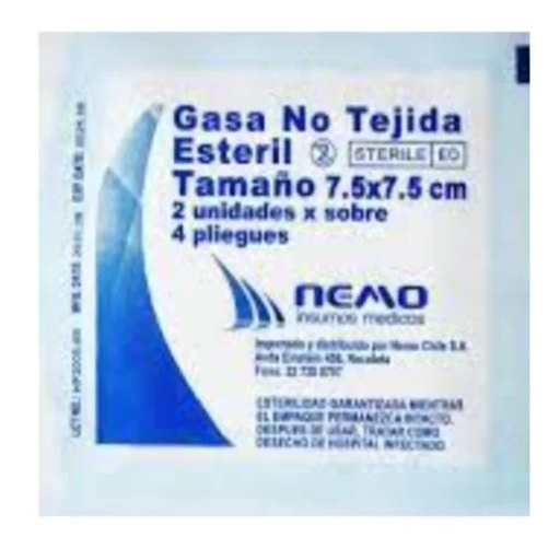 [gasa 7x7 nemo] Gasa No Tejida Estéril 7.5 x 7.5 cm x 2 Unidades Nemo
