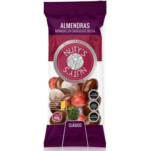 [7804668880027] Nuty´s Almendras Bañadas en Chocolate Belga 40 g