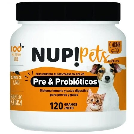 [7804675560011] Nup! Pets Gatos/Perros Pre & Probióticos Polvo Oral Sabor Carne 120 g