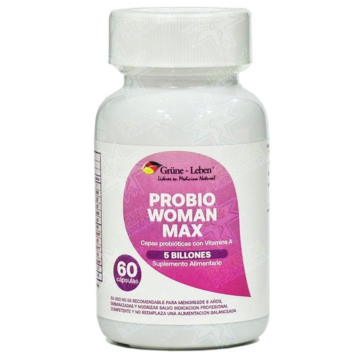 [900800100651] Probio Woman Max Probióticos + Vit. A (1.000 mill. UFC / 750 mcg) 60 Cápsulas Grüne Leben - Sercofar