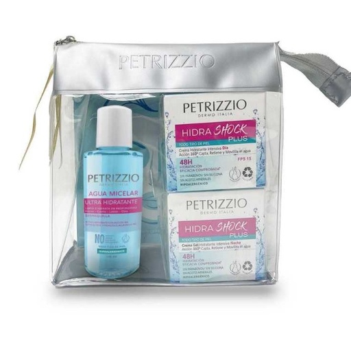 [7804907972766] Hidra Shock Plus Pack Crema de Día 50 mL + Crema de Noche 50 mL + Agua Micelar 130 mL + Mascarilla Facial Petrizzio