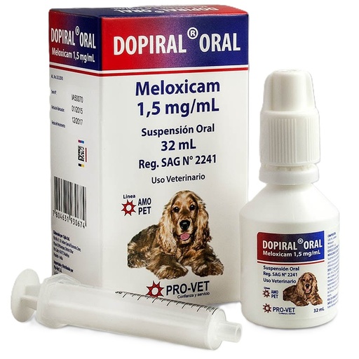[8908011696156] Dopiral Oral 1,5 mg/mL Suspensión Oral Perros 32 mL PRO-VET