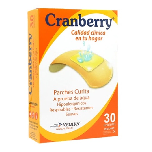 [7806130008502] Parches Curita a Prueba de Agua 30 Unidades Reutter Cranberry